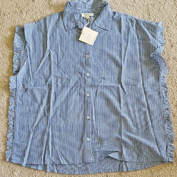 beachlunchlounge Tops - Beachlunchlounge Blue Pinstripe Button Down Shirt